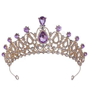 Filles élégantes vert cristal diadème couronne fête mariée mariée rose violet ciel bleu strass couronne cheveux robe accessoires