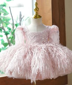 Elegante meisjes Tassel Doop Doop Birthday Dress Kids Paillins Lace Gauze Sleeve Piano Performance Evening Jurk Luxe kinderen Bruidsmeisje Gwon Z7977