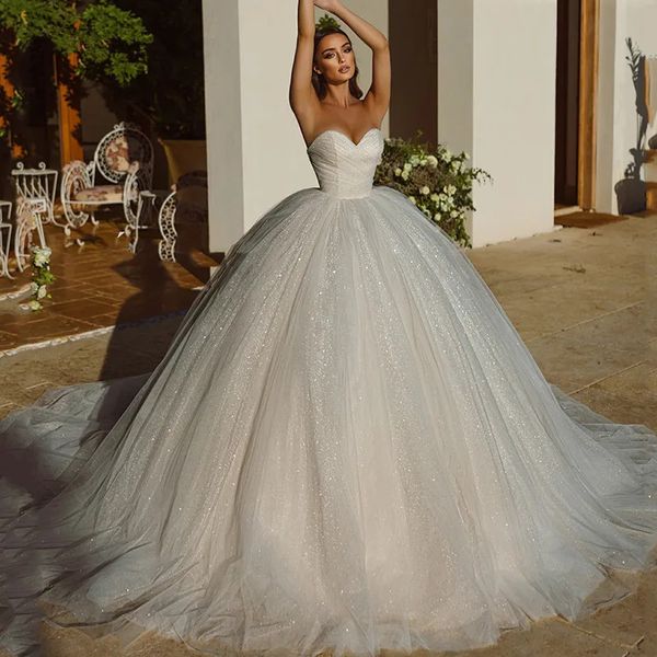 Robe de mariée élégante paillette sans bretelles à paillette de tulle époux de la mariée