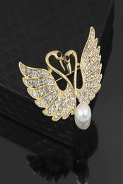 Élégant alliage de couleur or haute qualité cristal clair et fausse perle broche mignonne pour les femmes belles broches animales bijoux 6903599
