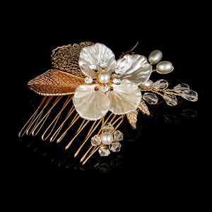 Elegant Gold Wedding Combs Pearl Alloy Bride's Hairpins for Hair Handmade Wedding Hair Ornaments for Women JCH036