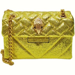 Sac à chaîne à rabat rétro pour femmes, élégant sac à bandoulière carré doré, portefeuille lumineux de couleur unie