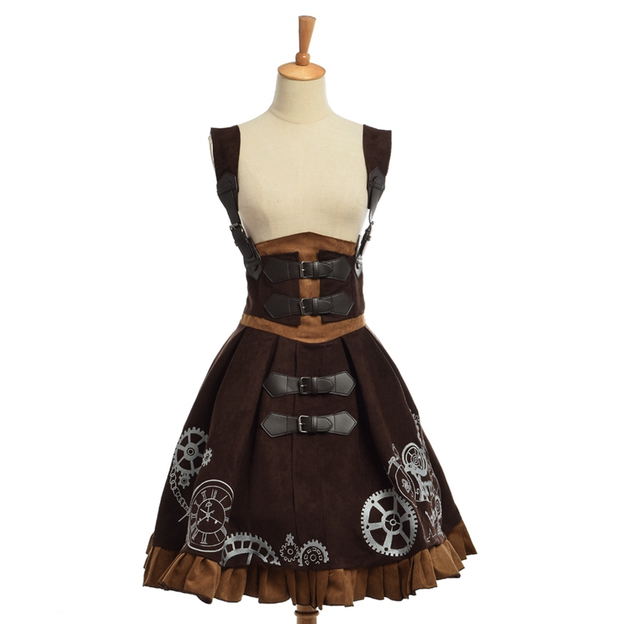 Elegant Gothic SteampunK Lolita JSK Dress Vintage Blue Brown Women Embroideried Corset Dresses High Quality New