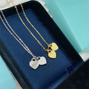 Elegante sierlijke Herat vrouwen fijne ketting gouden zilveren ketens dubbele liefde tag single boor stalen print mode dames kettingen