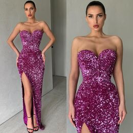 Élégant raisin violet robes de bal chérie paillettes fête robes de soirée gaine fente formelle longue occasion spéciale robe