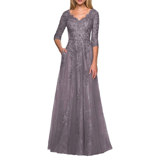 Robe de soirée élégante en tulle gris, col en v, paillettes, appliques en dentelle, longue ligne a, robes de bal formelles, robe de soirée, offre spéciale, 2024