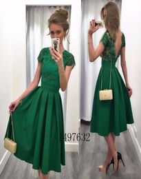 Elegante groene cocktailjurken 2017 Cap Mouw Backless knie lengte prom jurkess nieuwste jurk ontwerp aangepaste korte jurken avond 4370460