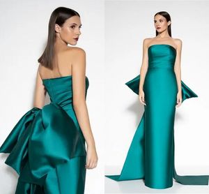 Élégant robe de soirée formelle verte sans manches sans manches Big Bow Satin Prom Pagenat Party Gowns Robe de Soiree 2024 Saudi Arabe