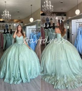 Élégant vert Quinceanera robes 2024 chérie dentelle appliques robe de bal robe de bal Corset fête robe de 15 ans quinze XV robe Debutante Promdress