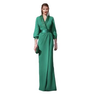 Elegante groene rechte avondjurken pailletten kraag satijnen formele jurk met drie quater mouw receptie jurk