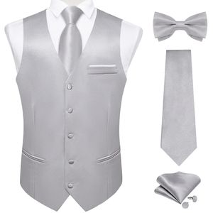 Elegant grijs massief pak vest met zak satijnen vest stropdas stropdas zakdoek manchetknopen voor smoking bruiloft prom 240507