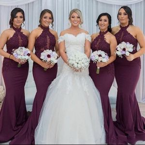 elegante halter mouwloze zeemeermin bruidsmeisje jurken top appliques lange land bruiloft gastjurk goedkope 2019 formele avondjurk voor vrouwen