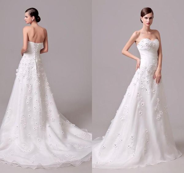 Robe de mariée fleurie élégante à la main avec cristal une ligne de balayage de balayage en ligne Organza Vestidos de Novia pas cher vraie image br2180766