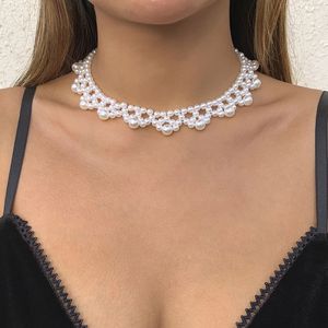 Collier élégant en chaîne de perles simulées, fait à la main, Vintage, gothique, fleur, ras du cou, bijoux cadeau pour femmes