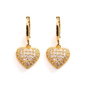 Elegant Hart 24 K Kt Fine Solid Gold GF Drop Earring Manchet Koreaanse Stijl CZ Volledige Diamond Oorbellen Dames Sieraden Geschenken