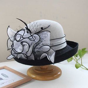 Chapeau de soleil élégant de style Hepburn pour les femmes à large bord Fashion Flower Church Kentucky Derby Fascinator Lady Tea Party Beach Hat L230620