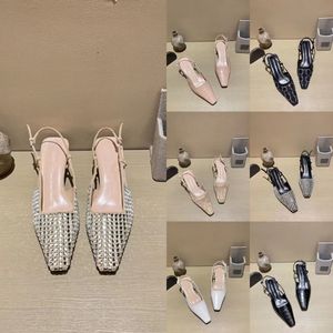 Hakken elegante hoge designer dames vierkant teen rhinestones tulle stone print jurk schoenen slingbacks mode feest sandalen met doos 5 5