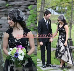 Elegante hoge lage tuin trouwjurken bruidsjurk 2019 land gothic zwart wit applique plus size vestido de novia bruid jurk bal