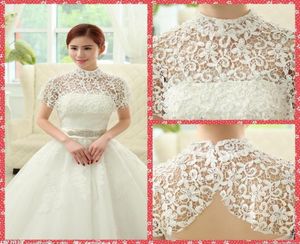 Élégant Col Haut Dentelle Floral Wraps Perles Perles De Mariée Blanc Perles Châle Dentelle Veste Boléro Bride039s Wraps Top Online49694446725497