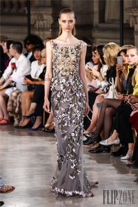 Elegante Georges Hobeika -jurken avond dragen 3D bloemen Appliques Sheer juweel nek kralen zeemeermin avondjurken vloer lengte formele jurk