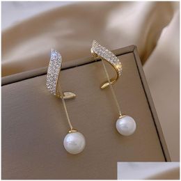 Boucles d'oreilles élégantes en Imitation de perles pour femmes, longues pampilles en cristal, goutte exquise, bijoux de mariage Dhgarden Otrnj