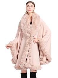 Élégant Imitation De Fourrure De Lapin Cape Femmes Vêtements D'hiver Épais Chaud Poncho Femme Mode Cardigan Châle Cape Lâche Longs Manteaux 231226