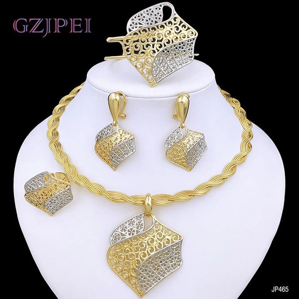 Ensemble de bijoux élégants plaqués or Italian18K, collier, boucles d'oreilles, Bracelet et pendentif pour femmes, ensemble complet d'accessoires de fête, 240202