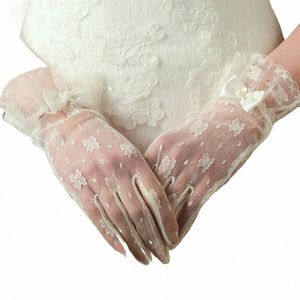 Gants de mariage en dentelle ivoire élégants pour femmes, gants de fête Cosplay, accessoires de mariage avec nœud, longueur de poignet, gants de mariage f7NH #