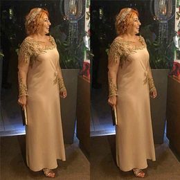 Elegant Jewel Mother Of the bride dress Chiffon Tea Length with Long Sleeves and Appliques Custom Made 291L