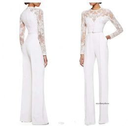 Elegante jumpsuitjurken Prom Long Sleeve Pant Suits Lace Mother of the Bride Formal Evening Party -jurken 0510