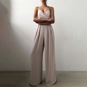 Elegante jumpsuit vrouwen zomer solide sexy mouwloze slinger gewikkeld borst hoge taille rompers casual feest vrouwelijke jumpsuit 220513