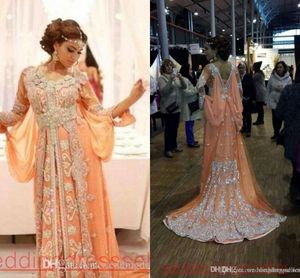 Caftan élégant Abaya arabe robes de soirée perles paillettes Appliques en mousseline de soie longues robes formelles dubaï musulman robes de bal 187p