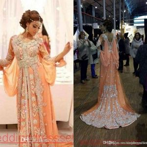 Elegante Kaftan Abaya Arabisch Avondjurken Kralen Pailletten Applicaties Chiffon Lange Formele Gowns Dubai Moslim Prom Dresses247E