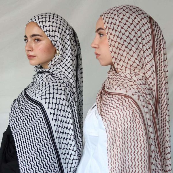 Élégant kffiyel modeste modeste Palestine imprimée en mousseline de mousseline imprimée hijab foulards musulmans turcs dubaï femelle iSlamic Headscarf