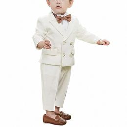 Elegante kinderkleding jongens fi double breasted 2-delige set formele casual bruiloft smoking chic effen pak voor jongen slim fit p6wG #