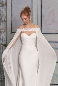 Elegante kanten applique bruidsjassen op maat gemaakte lange chiffon bruiloft cape sjaals wraps voor formele jurken225s