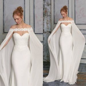 Elegante kanten applique bruidsjassen op maat gemaakte lange chiffon bruiloft cape sjaals wraps voor formele jurken 221G