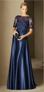 Élégante robe bleue en dentelle évidée longue robe de luxe WZ3902