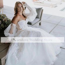 Elegant Lace Boho Wedding Dress 2022 Off Shoulder Long Sleeves Country Wedding Gowns Plus Size Women Robe De Mariée