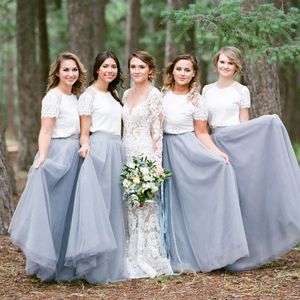 Elegante kant stof blauw lange bruidsmeisje jurken vloer lengte boho country bruiloft gast slijtage party meid van eer jurken formele bd8945