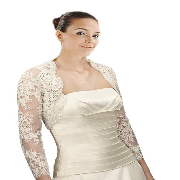 Élégant Dentelle Manches Longues Illusion De Mariage Vestes De Mariée Bolero Blanc Ivoire Custom Made Designer Pour Robe De Mariée Robes Plus siz264v