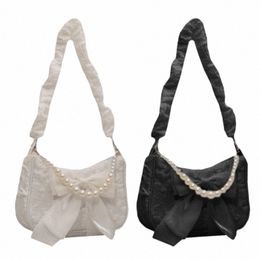 Elegante kanten geplooide tas voor vrouwen Stijlvolle handtas met boogdetails Fable Nyl Schoudertas vrouwelijke portemonnee cadeau Y5LT#