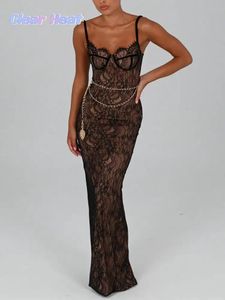 Elegante Kanten Print Spaghetti Band Maxi Jurk Voor Vrouwen Mouwloze Backless Bodycon Jurken Sexy Club Feestavond Vestidos 240304