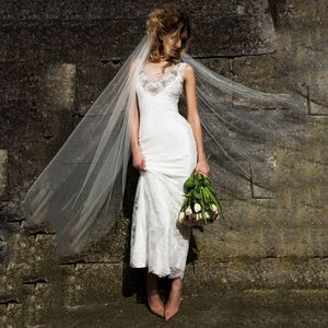 Elegante kant schede trouwjurken vloer lengte mouwloze v-hals kralen land bruidsjurken bruid receptie jurk vestidos de novia 2021