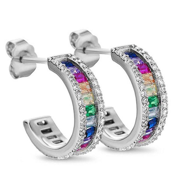 Elegant Lady 925 Sterling Silver Hoop Earring Aaaaa Zircon Bijoux Party Mariage Oreilles pour femmes