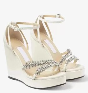 Elegant Lady Sandals Leather Ribbon ingelegde diamant mode Wedge hakken mode trouwfeest