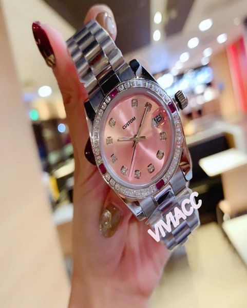 Élégant Lady Zircon Quartz montre en acier inoxydable Crystal Ruby horloge imperméable Femmes Ice Diamond Calendar Watch 31 mm4794666