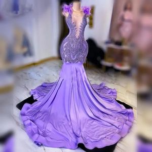 Elegante lavendel zeemeermin galajurk voor zwarte meisjes 2024 veren diamant feestjurken vestido de festa gala