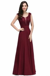 Elegante LG Burdy Evening Dres 2023 Sexy Illusi O Cuello Lace Sleevel A-Line Chiff Fiesta formal Vestidos de baile Vestidos i7pX #