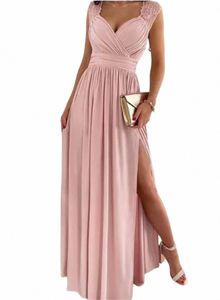 Elegant LG Wedding Bridesmaid Dr for Women Lady Sleeved Pleed Slit Evening Party Robe High Split Cocktail Prom Dres B1ke #